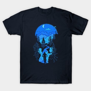 Bike Mountain Biking Moon Bliss Trail Rider Silhouette Blues T-Shirt